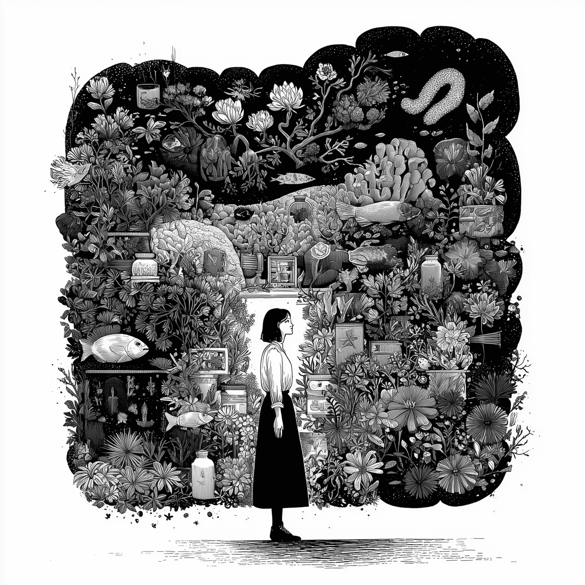 Conceptual image of a healthy biome with various flora and fauna representing health and wellness