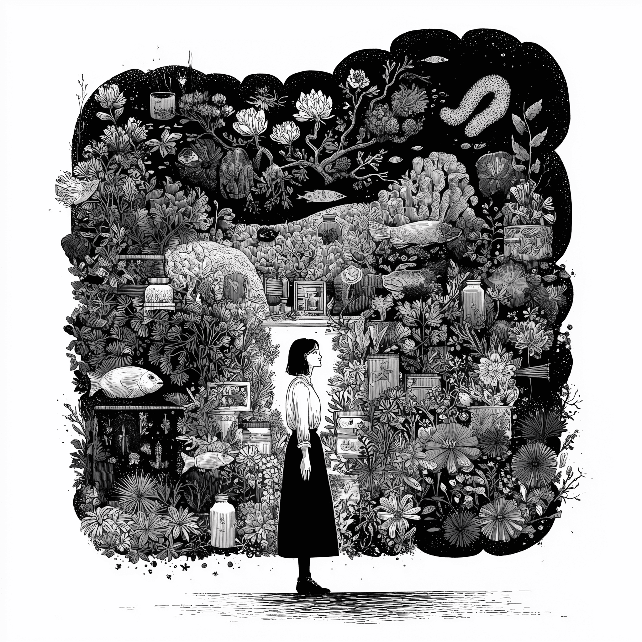 Conceptual image of a healthy biome with various flora and fauna representing health and wellness